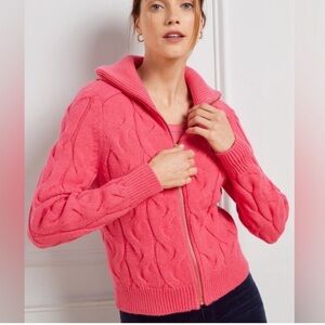 Talbots Cable Knit Zip Front Cardigan Sweater